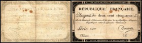250 Francs 7.Vend. l'an 2e me Rep.(28.9.1793), P-A75, fleckig III-