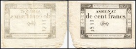 100 Francs 18. Nivose l'an 3.e Rep.(7.1.1795) P-A78, breite Ränder, Banknote II/III