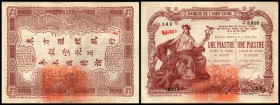 Banque de L`Indochine
 1 Piaster Em.3.8.1891(1909/21/Sign.5) Saigon, P-34b, Heftl., Nadelst. III