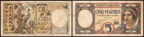 Banque de L`Indochine
 5 Piaster o.D.(1927/31, Sign.7) P-49b, NSt. III/IV