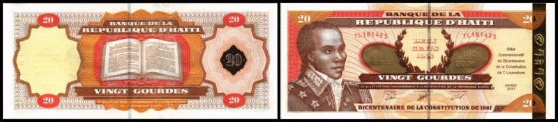 Banque de la Republique
 20 Gourdes 2001, Jubiläum 1801-2001, re. Goldstreifen,...