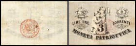 Moneta Patriottica
 3 Lire 1848, Ri-505b, zu PS-187, P. wasserliniert II/III