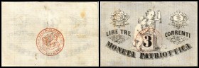 Moneta Patriottica
 3 Lire 1848, Ri-505b, zu PS-187, P. wasserliniert III
