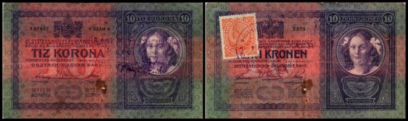 Finanzministerium
 10 Kronen 1904(1919) P-6a (Ri-A6) Klmk + Stpl.d.1.Ausgabe, k...