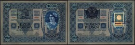 Finanzministerium
 1000 K 1902(1919) P-5/10A (Ri-A5/12a) Kombination Aufdruck/Klebemarke Provisorische Ausgaben des neuen Staates Kronen-Ausgabe I