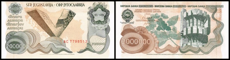 Sozialistische Förderale Republik
 2 Mio.Dinar Aug.1989, B-Y104, P-100a Währung...