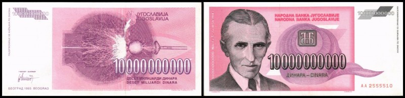 Nationalbankmonogramm Bildmitte
 10 Mrd.Dinar 1993, B-R175, P-127 Währungsrefor...
