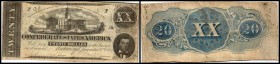 Konföderierte Staaten von Amerika / Confederate States
 20 $ 1862, 1. Serie, P-53c, gekl. Schnittentwertung III/IV
