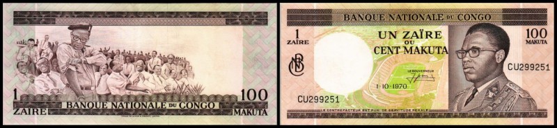 1 Zaire=100 Makuta 1.10.1970, Sign.2, P-12b, Ausgaben von 1971 - 1996 (P-16/79) ...