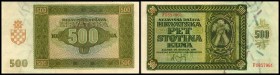 Government Notes
 500 Kuna 26.5.1941, (B-H258) P-3a Nummern in Klammer nach Spezialkatalog Borna Barac 2002 I/II