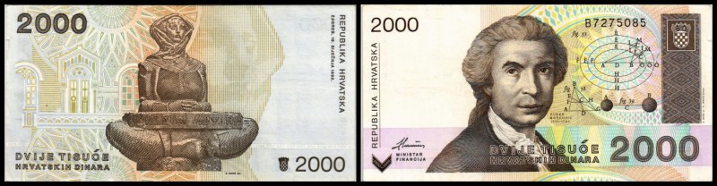 Republik
 2000 Dinara 15.1.1992, (B-H281) P-23a, min. Einriss I-