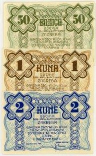 Notgeld
 Lot 3 Stück, 50 Banica, 1,2 Kuna 1.9.1942, Barac-H281/63 Zagreb I