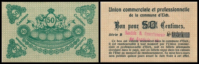 Notgeld
 50 Cent. o.D.(1918?) Keller 1.WK 53/38, Ser.B, KN m. Numerator Eich/Ha...