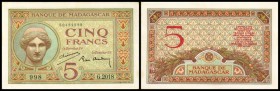 Banque de Madagascar
 5 Francs (1937/47) Sign.2, Serie G.2018, P-35(b) I-