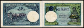 Banque de Madagascar
 10 Francs o.D.(1937/47, Sign.2) P-36b l. fleckig III+