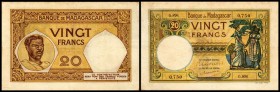 Banque de Madagascar
 20 Francs o.D.(1948/50, Sign.3) P-37c l. fleckig II-