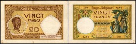 Banque de Madagascar
 20 Francs o.D.(1948/50, Sign.3) P-37c l. fleckig II/III