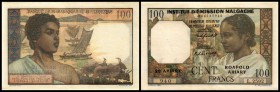 Malagasy - Institut d`Emission (Francs/Ariary)
 100 Francs/20 Ariary o.D.(1961) Aufdruck auf 46b, P-52 I/II