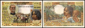 Malagasy - Institut d`Emission (Francs/Ariary)
 5000 Francs (1961/altes Datum 23.11.1955) Sign.4, Serie K.172, Nst., kleiner Randeinriß oben, P-55 II...