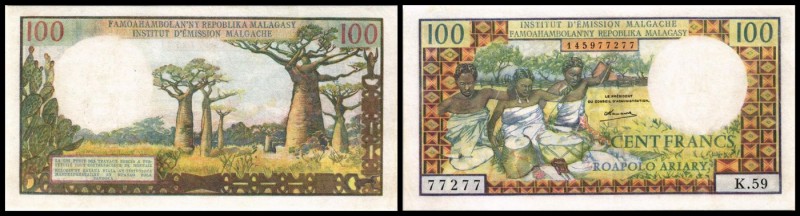 Malagasy - Institut d`Emission (Francs/Ariary)
 100 Francs/20 Ariary o.D.(1966,...