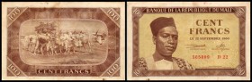 100 Francs 22.9.1960/1., Sign.1, P-2, fleckig III-