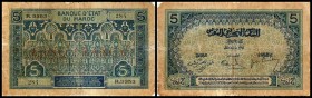 Banque d` Etat du Maroc
 5 Francs o.D.(1924) P-9, 2 Fehlstellen Ecken rechts IV/V