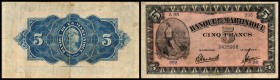 Banque de la Martinique
 5 Francs o.D.(1942/Arnaud) KN 7stellig, Ser.A, P-16b, l.fl. III-