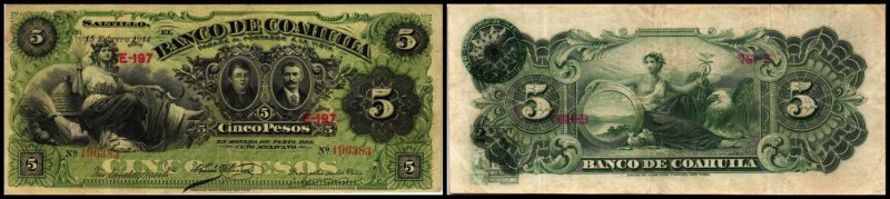 Specialized Issues
 5 Pesos 15.2.1914, Serie E197, P-S195c Banco de Coahuila II...