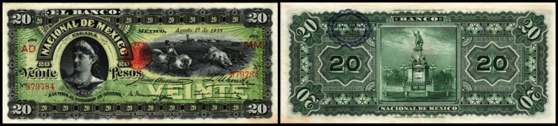 Specialized Issues
 20 Pesos 1.8.1913, Serie AD MM, Rs kleiner Fleck, P-S259d B...