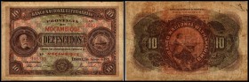 Banco Nacional Ultramarino . Mocambique
 10 Escudos 1.1.1921, Rs stark fleckig, P-69b IV+