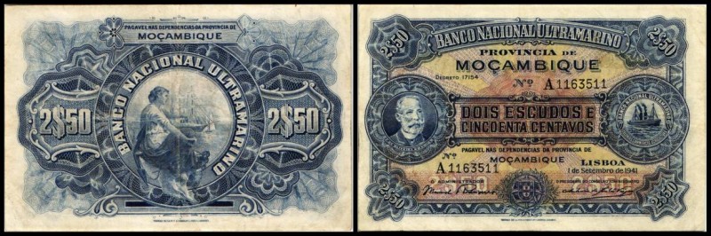 Banco Nacional Ultramarino . Mocambique
 2,50 Escudos 1.9.1941, P-82 III