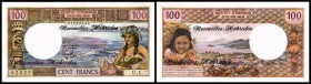 Institut d’Emmission d’Outre Mer + Oceanien
 Lot 2 Stück, 100 Francs (1977) Serie U, Sign.3 + Jap.Okk.(1942) ½ Sh., P-18d/1a I/II