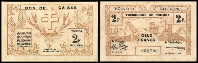 Tresorerie / Bon de Caisse
 2 Francs 29.3.1943, WZ 2 dicke ZT, P-56b III-