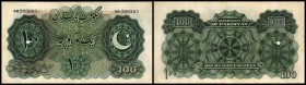 Offizielle Ausgabe
 100 Rupien (1948) Serie AB, ph.+ Papierausbruch auf 100 links, P-7 IV