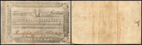 Republik – Tesoro Nacional
 5 Pesos (1861) Rs fleckig, Wasserzeichen (Wz) Schrift, P-14 III/IV