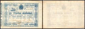 Republik – Tesoro Nacional
 3 Pesos (1865) mit Wasserzeichen Schrift, P-23 III+
