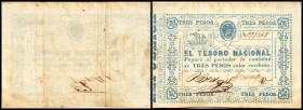 Republik – Tesoro Nacional
 3 Pesos o.D.(1865) P-23 Wz. einzeilig, Rs fleckig III-