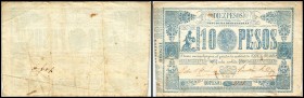 Republik – Tesoro Nacional
 10 Pesos o.D.(1865) P-26 Wz, einzeilig + gr.Oval mit Stern, Rs. l. fleckig III-