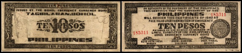 Philipp. Guerilla Noten 2. Weltkrieg
 10 Pesos 1942, Rs. 3 Sugn. P-S137h, P. we...