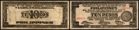 Philipp. Guerilla Noten 2. Weltkrieg
 10 Pesos 1942, Rs. 3 Sugn. P-S137h, P. weiß I/II