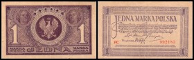 Republik
 1 Mark 1919, Wz.vertikal, KN o.Beistrich, Serie PC, P-19 Polska Kraljowa Kasa Pozyczkowa II+