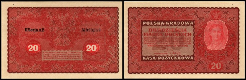 Republik
 20 Mark 23.8.1919, II Ser./2 Bst.+No.KN mit Beistrich 4mm hoch, P-26 ...