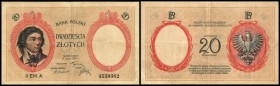 Finanzministerium
 20 Zloty 15.7.1924, Serie II EM. A, kleine Einrisse bei Faltungen, P-63b? Bank Polski III-
