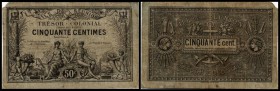 Tresor Colonial
 50 Centesimi, Decret 2.5.1879, Datum nicht ausgefüllt, Eckabriß ohne Druckberührung, rare, P-8 III(IV)