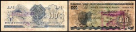 100 Francs 15.9.1960(1962, viol. Stpl. auf Ruanda-Burundi) P-3b, fleckig IV+