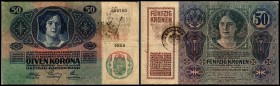 Abstempelung von österr.-ung. Kronenbanknoten (1919)
 50 K 1914, Ri-7 Timbru Special auf dtsch. Seite (Bukowina) III/IV