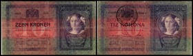 Abstempelung von österr.-ung. Kronenbanknoten (1919)
 10 K 1904, Ri-12, gekl. Risse Timbru Special auf ung. Seite (Siebenbürgen) IV-