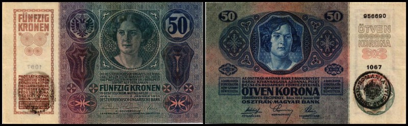 Abstempelung von österr.-ung. Kronenbanknoten (1919)
 50 K 1914, Ri-18 Timbru S...