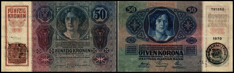 Abstempelung von österr.-ung. Kronenbanknoten (1919)
 50 K 1914, Ri-18 Timbru S...