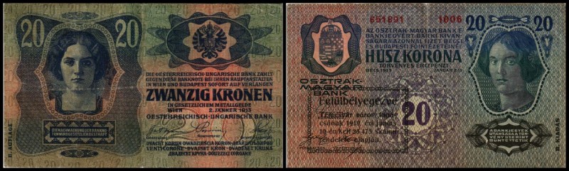 Abstempelung von österr.-ung. Kronenbanknoten (1919)
 20 K 1913/II (1919) Temes...